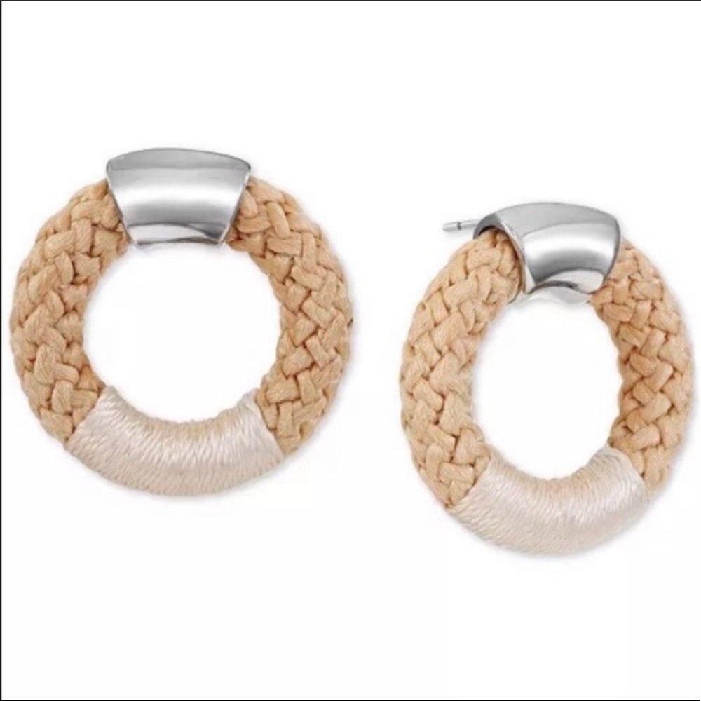 Alfani Silver-Tone Braided Rope Doorknocker Drop Earrings